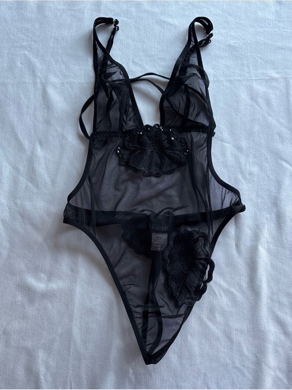 Sheer Black Floral Appliqué Lingerie Bodysuit